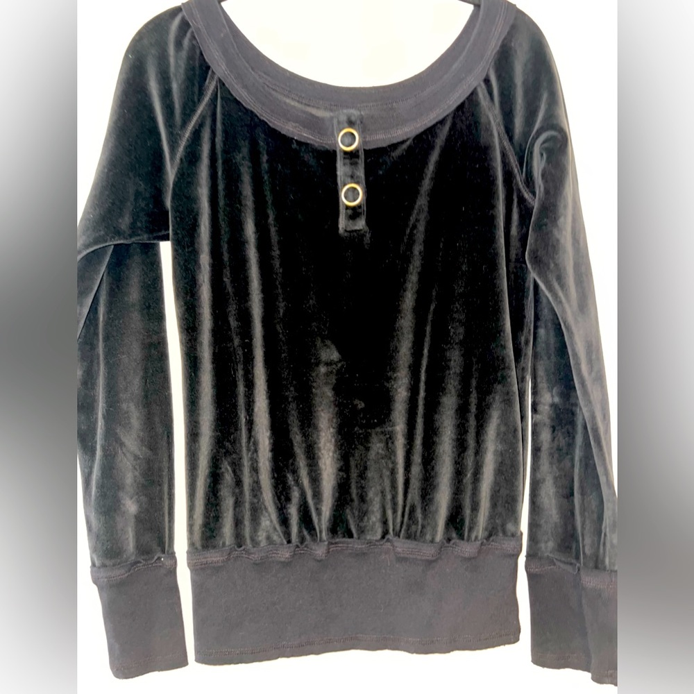Joie Black Velour Velvet Boatneck Sweatshirt